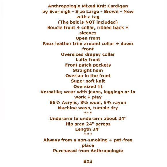 Anthropologie Mixed Knit Cardigan Large 10 12 Brown Boucle FNT Ribbed BACK NWT - Picture 2 of 12